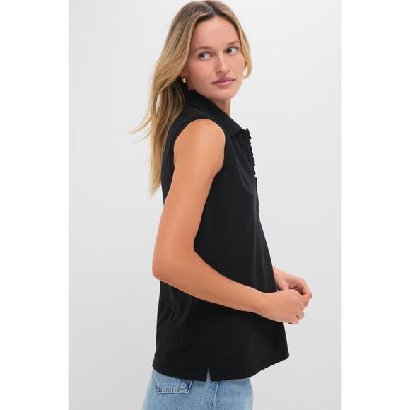 TUCKERNUCK Black Pique Sleeveless Ruffle Margaret Polo Size XS NWT - Picture 2 of 7